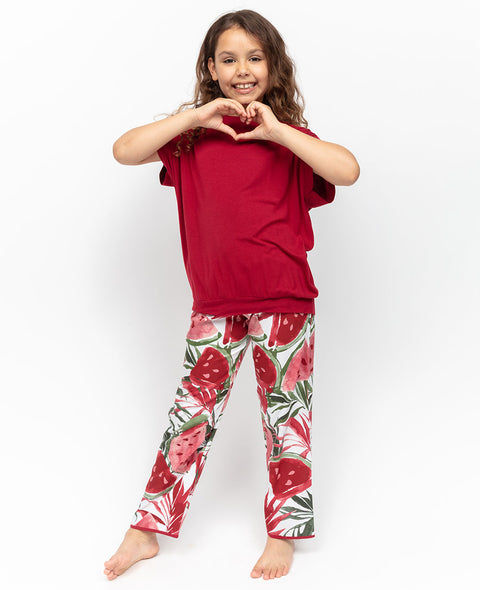 Mel Girls Slouch Jersey Top and Watermelon Print Pyjama Set
