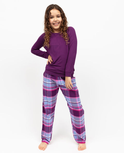 Hazel Girls Slouch Jersey Top and Brushed Check Pyjama Set