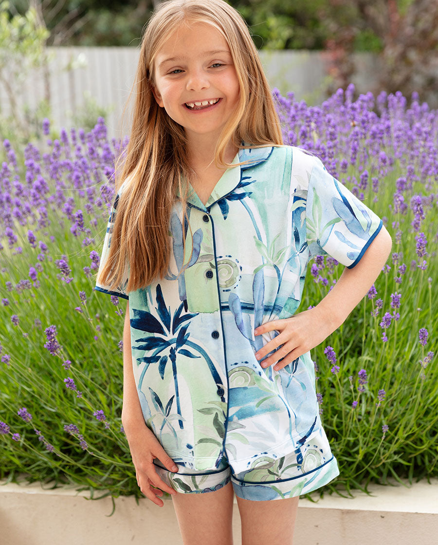 Harriet Mädchen Shorty-Set aus Jersey mit Aquarell-Landschaftsdruck