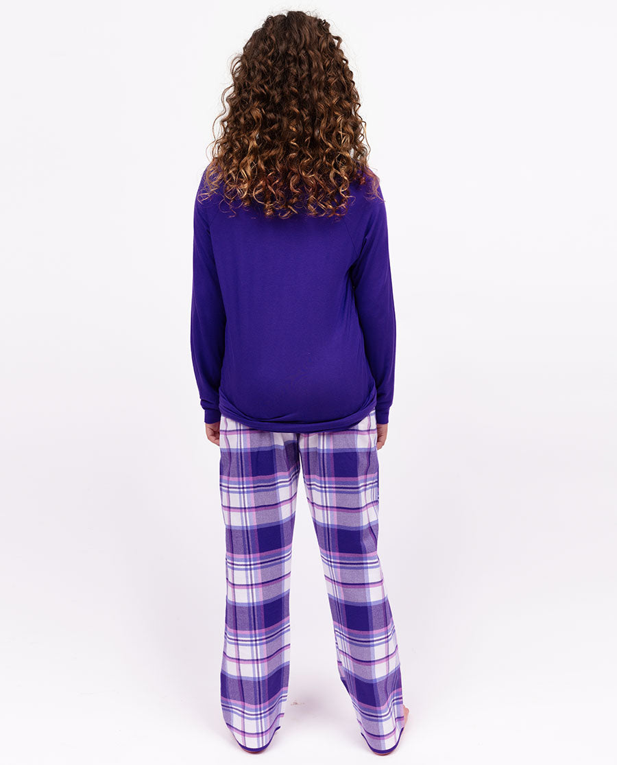 Evolet Girls Slouch Jersey Top and Brushed Check Pyjama Set