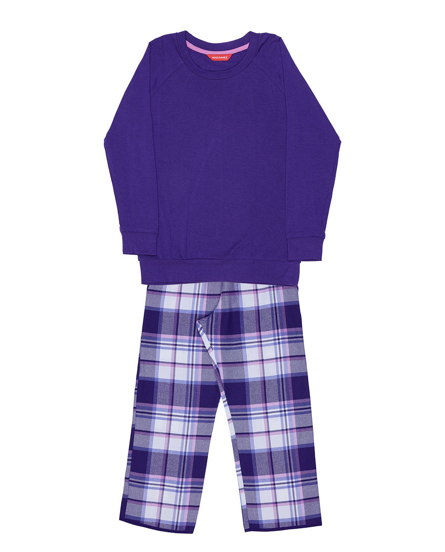 Evolet Girls Slouch Jersey Top and Brushed Check Pyjama Set