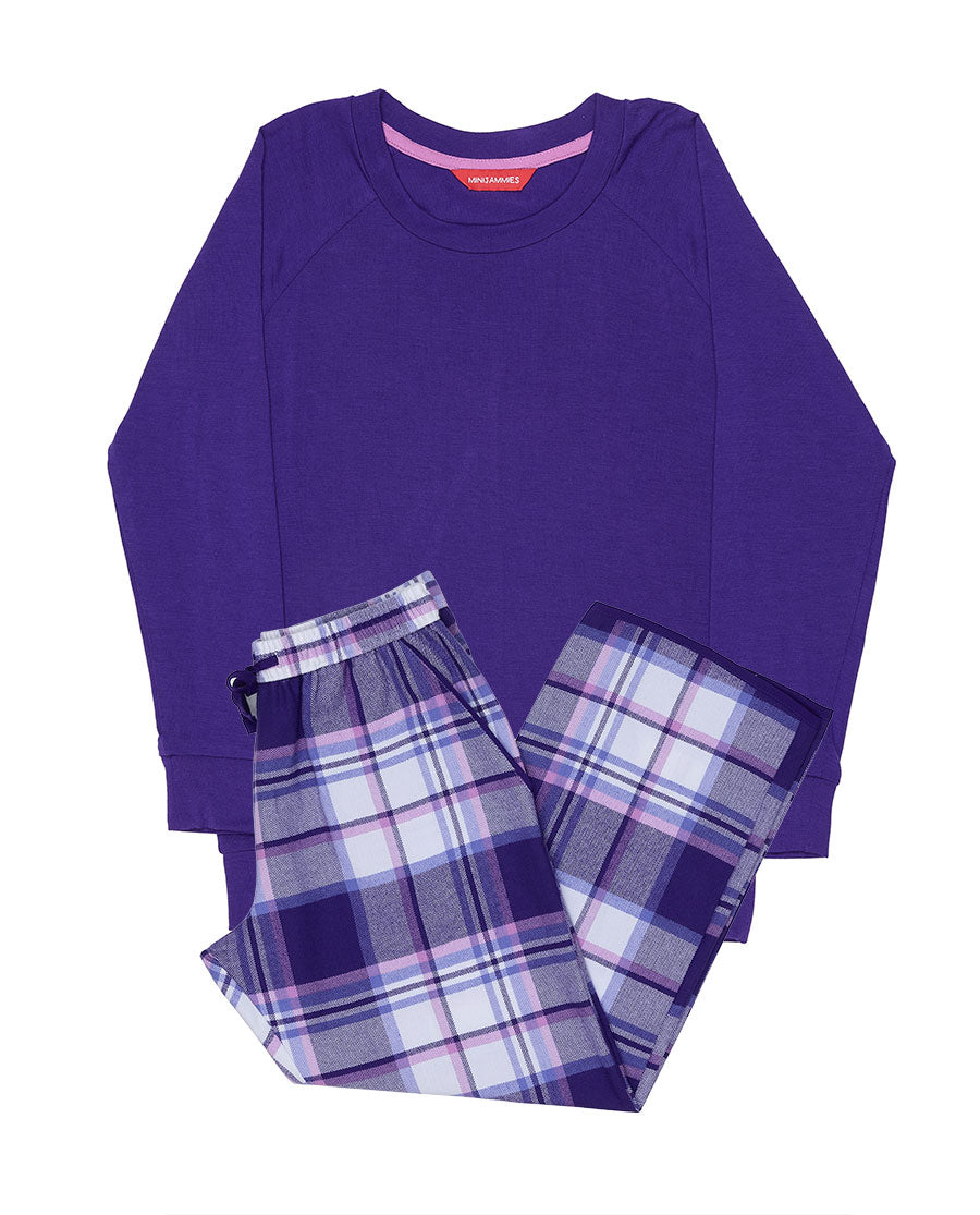Evolet Girls Slouch Jersey Top and Brushed Check Pyjama Set