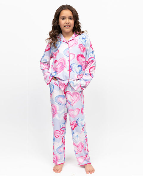 Chloe Girls Heart Printed Jersey Pyjama Set