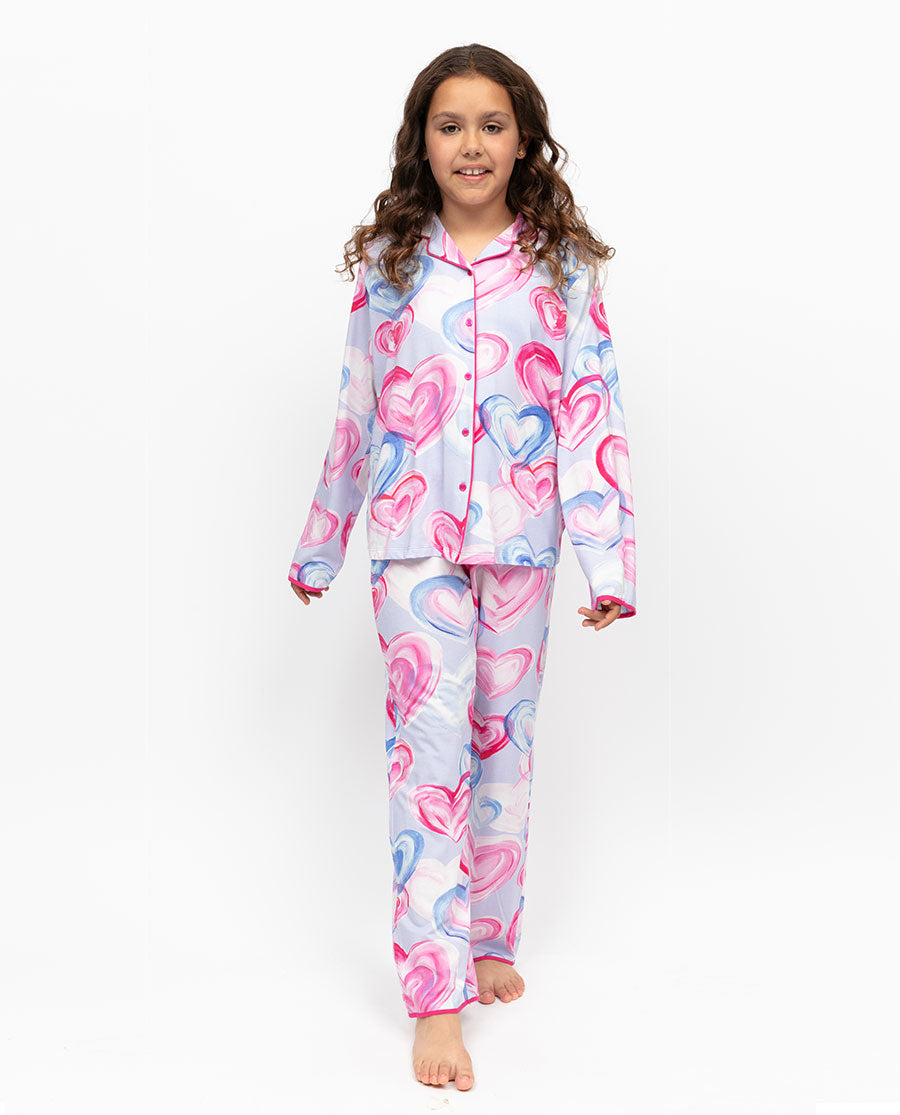 Chloe Girls Heart Printed Jersey Pyjama Set