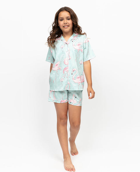 Francesca Girls Flamingo Print Shorty Set