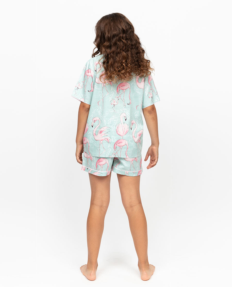 Francesca Girls Flamingo Print Shorty Set