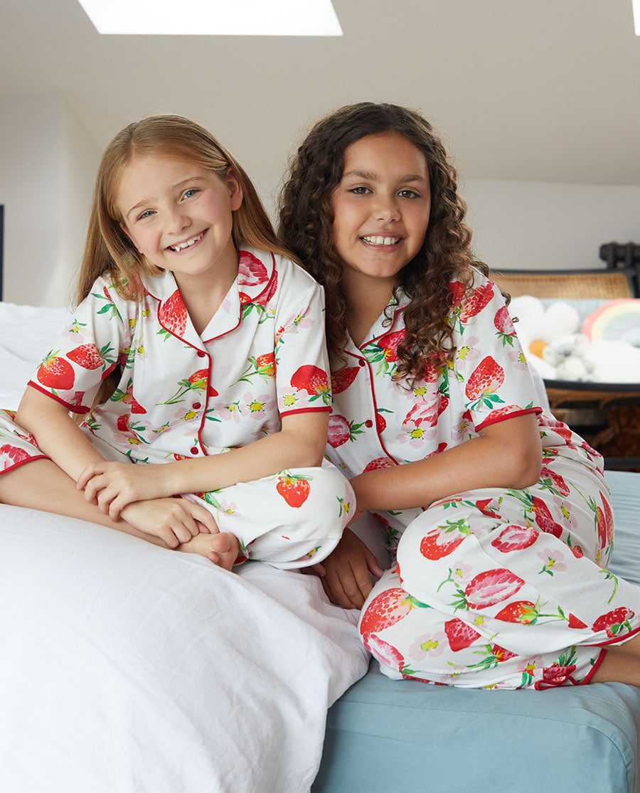 Pippa Girls Strawberry Printed Jersey Pyjama Set