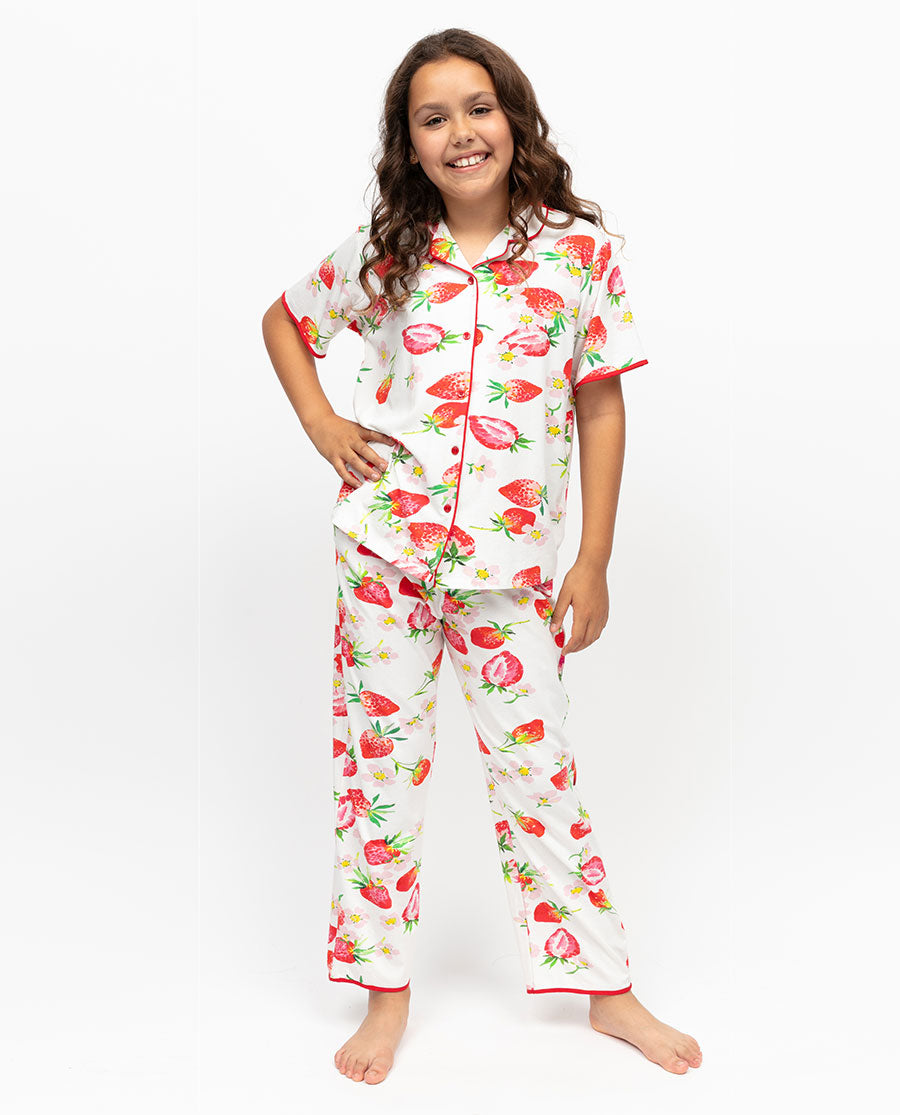 Pippa Girls Strawberry Printed Jersey Pyjama Set