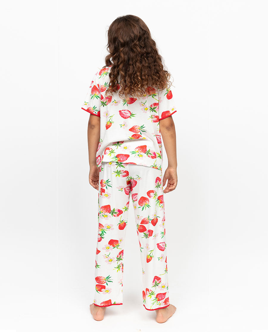 Pippa Girls Strawberry Printed Jersey Pyjama Set