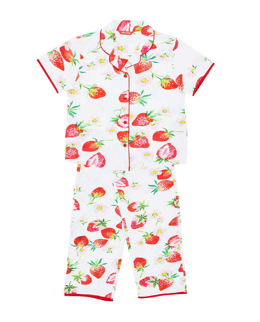 Pippa Girls Strawberry Printed Jersey Pyjama Set