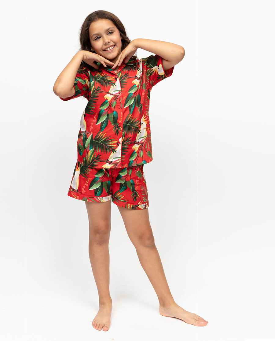 Tara Girls Cockatoo Print Shorty set