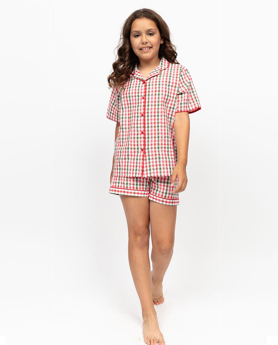 Tara Girls Seersucker Check Shorty set