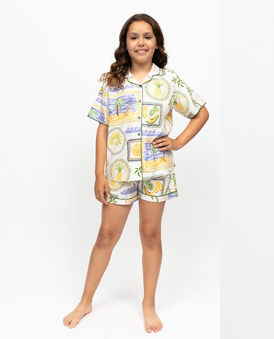 Cora Girls Postcard Print Shorty Set