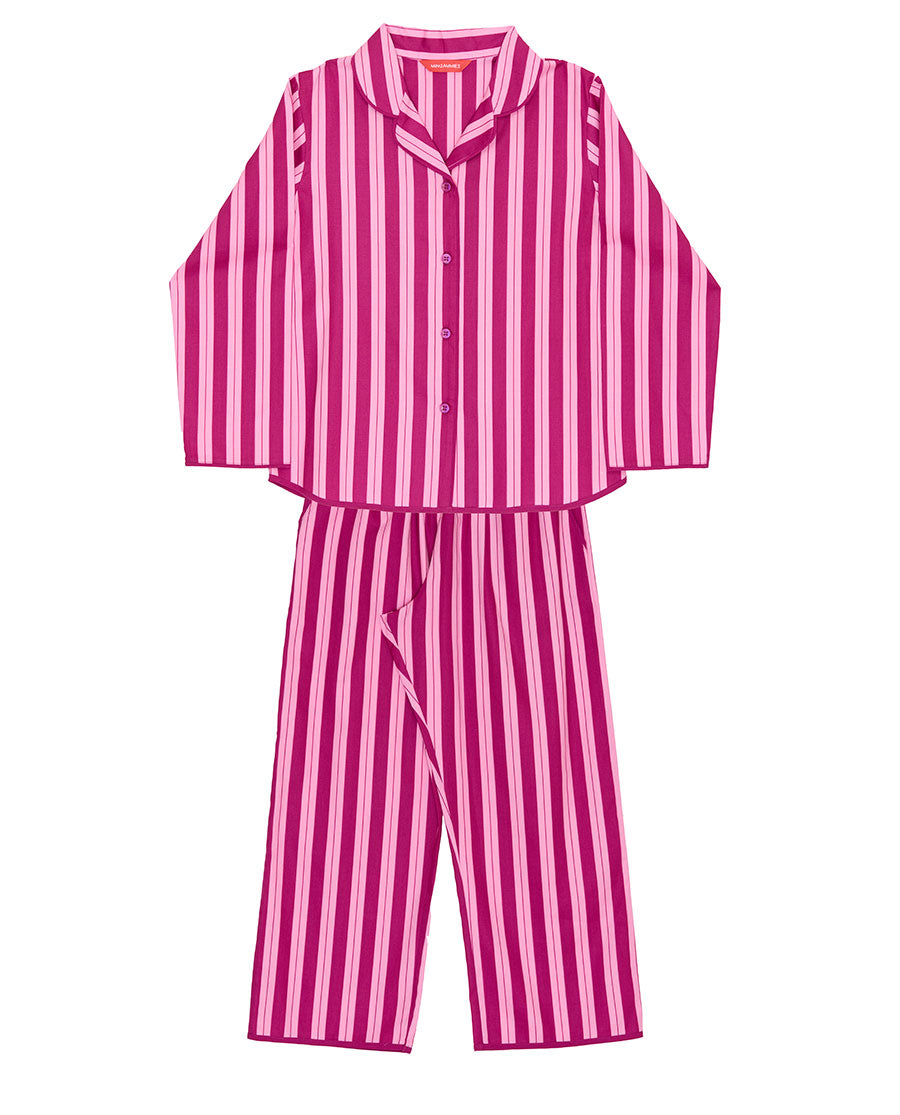 Girls Pink Printed Stripe Pyjama Set