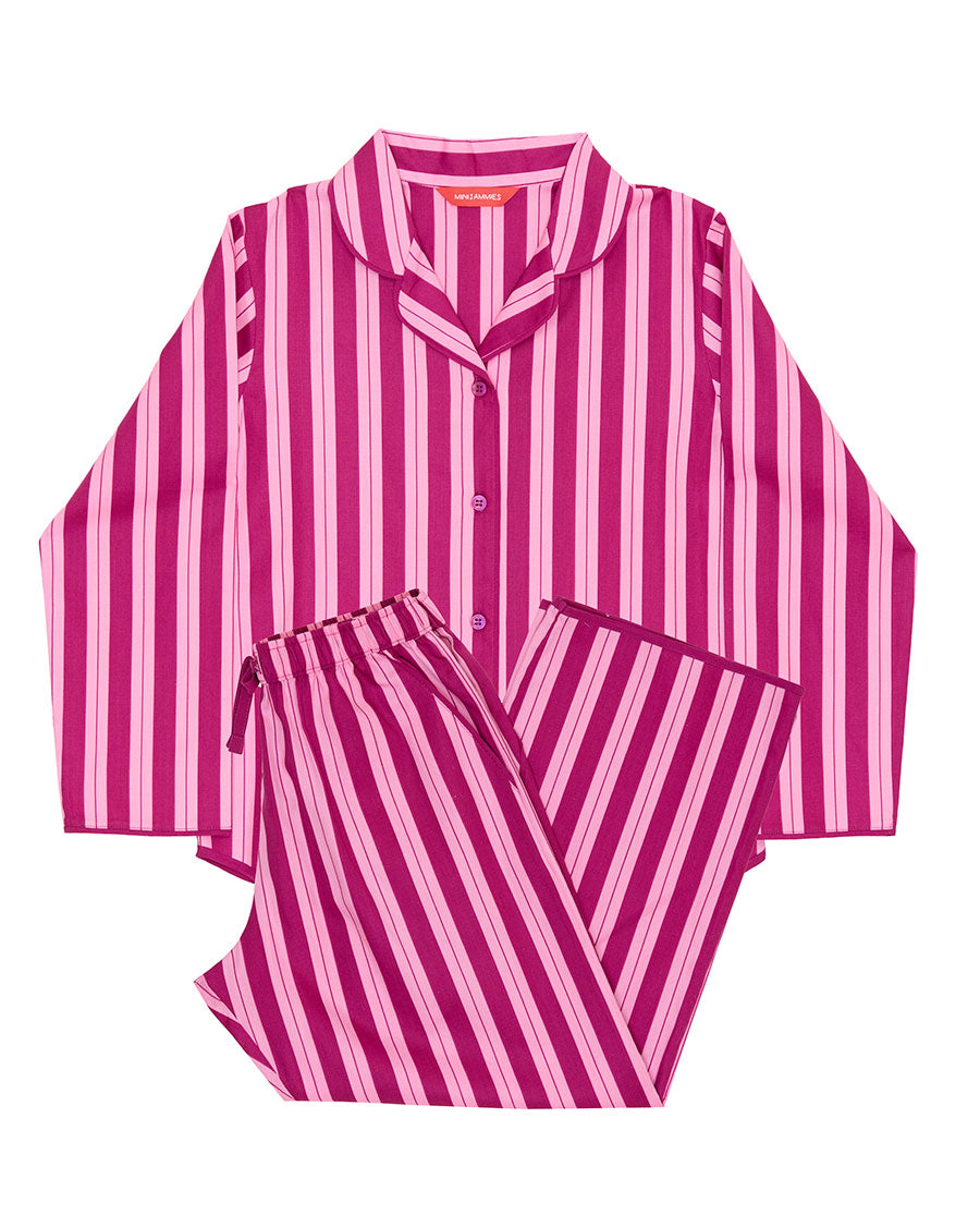 Girls Pink Printed Stripe Pyjama Set