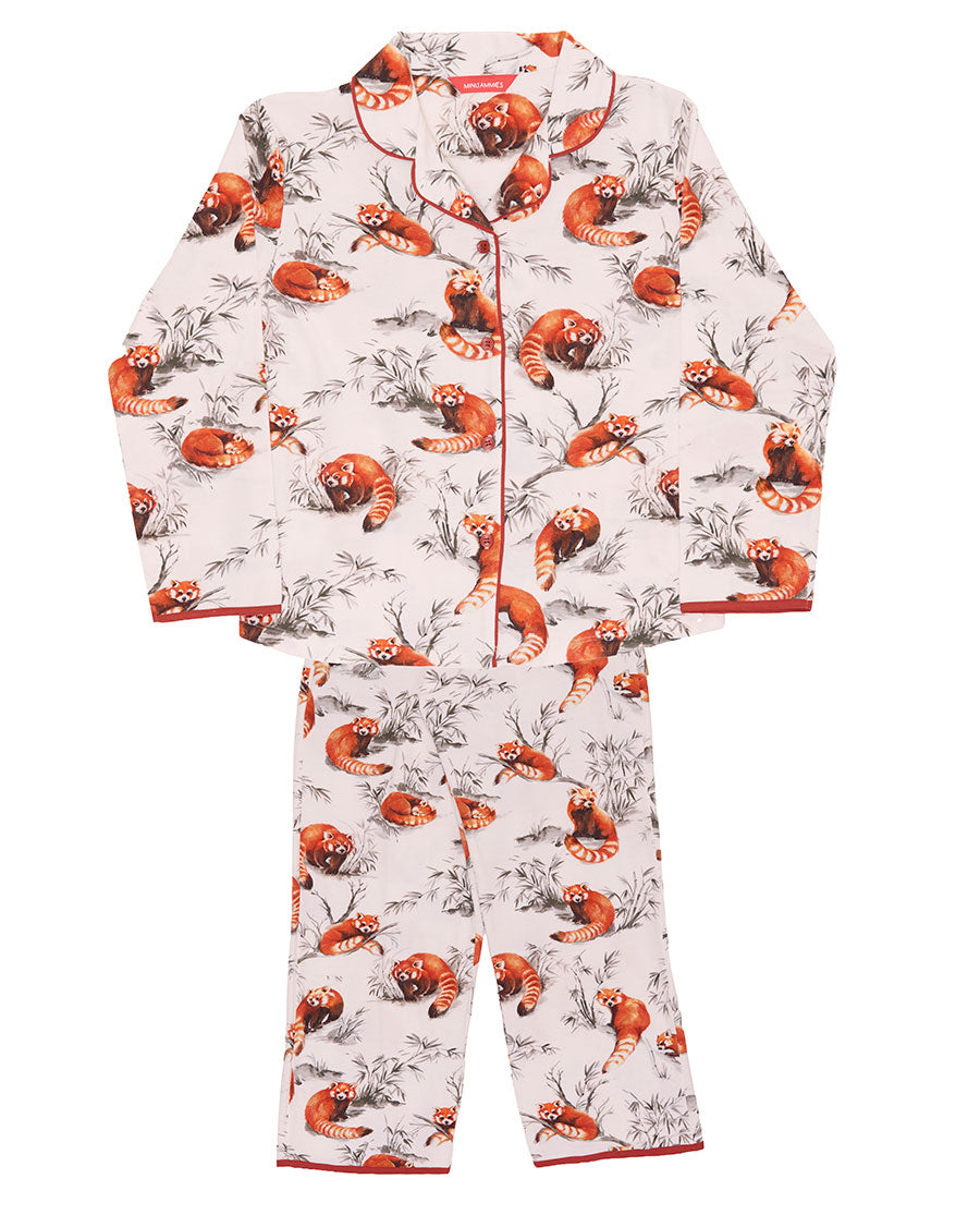 Girls Red Panda Printed Jersey Pyjama Set