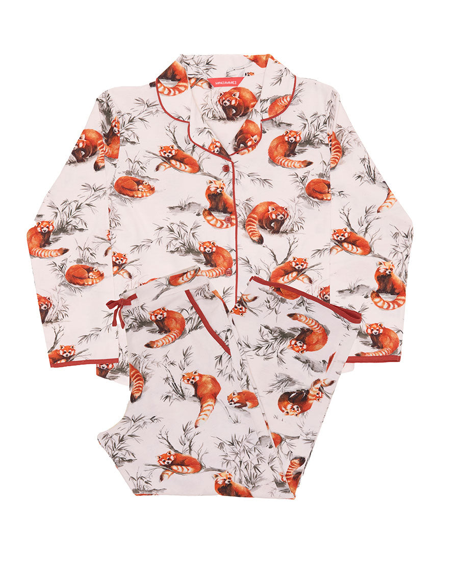 Girls Red Panda Printed Jersey Pyjama Set