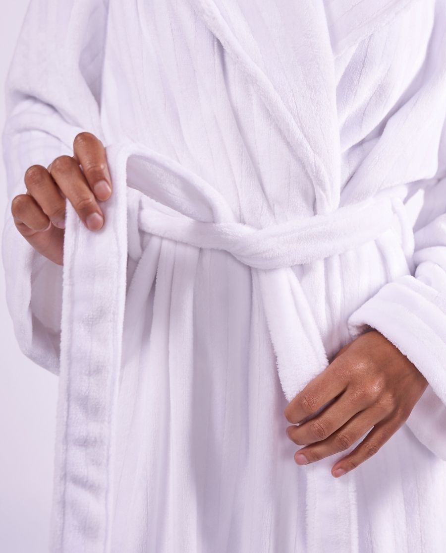 Womens Striped White Cosy Dressing Gown
