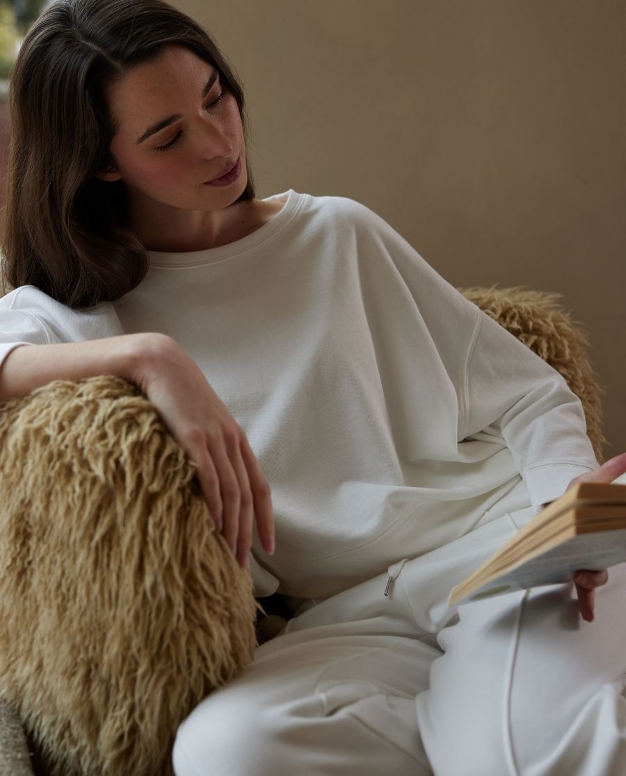 Womens White Lounge Crew-Neck and Joggers Set