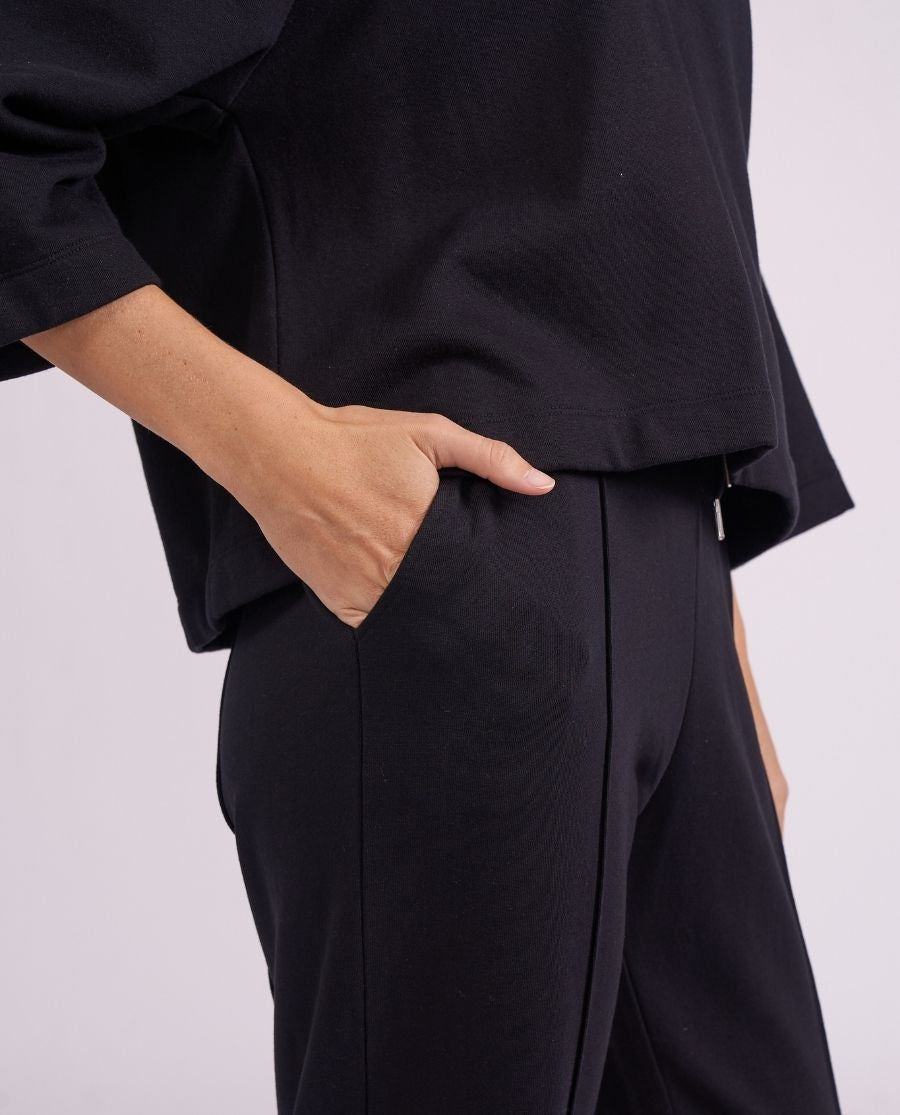 Womens Black Lounge Half Button Sweatshirt and Joggers Set