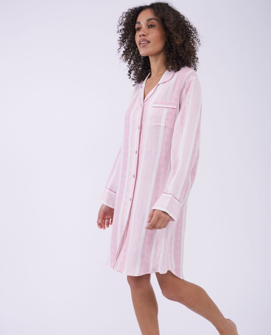 The Linen Edit Womens Printed Stripe Nightshirt