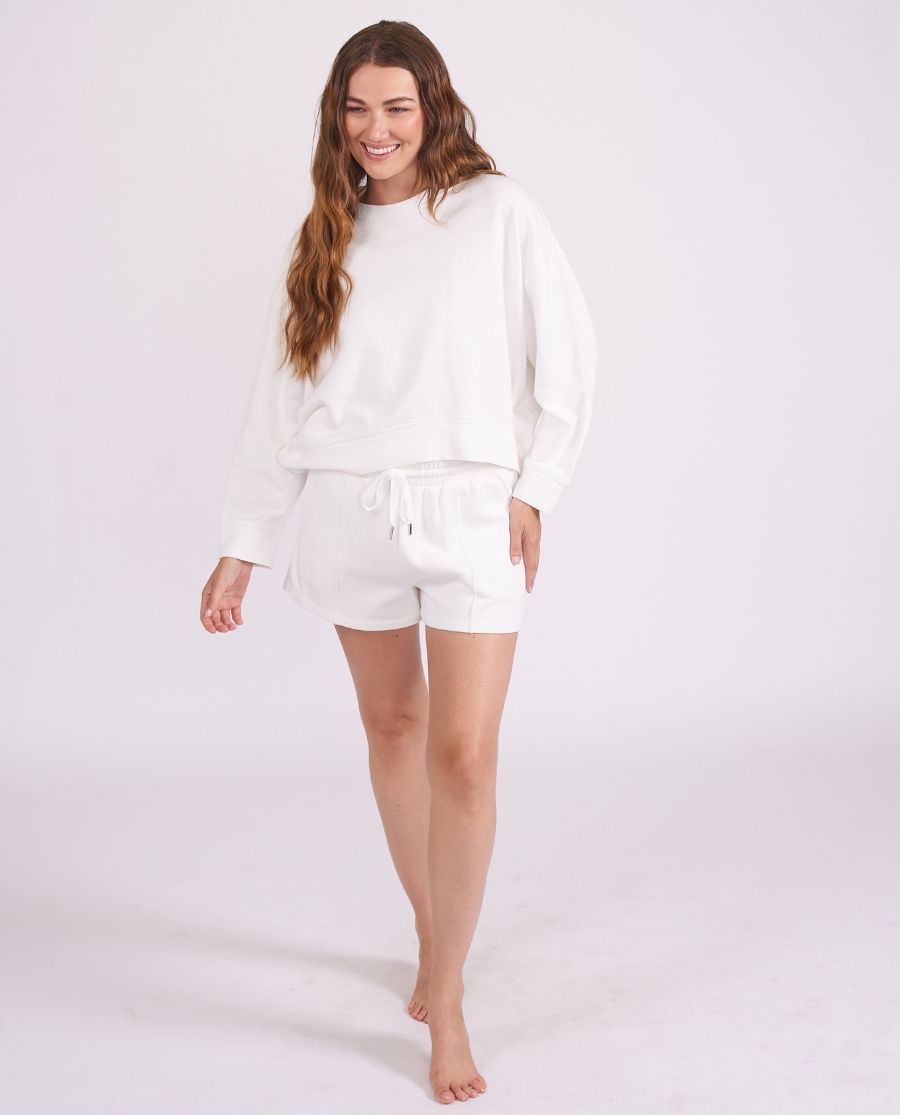 Womens White Lounge Crew-Neck and Shorts Set