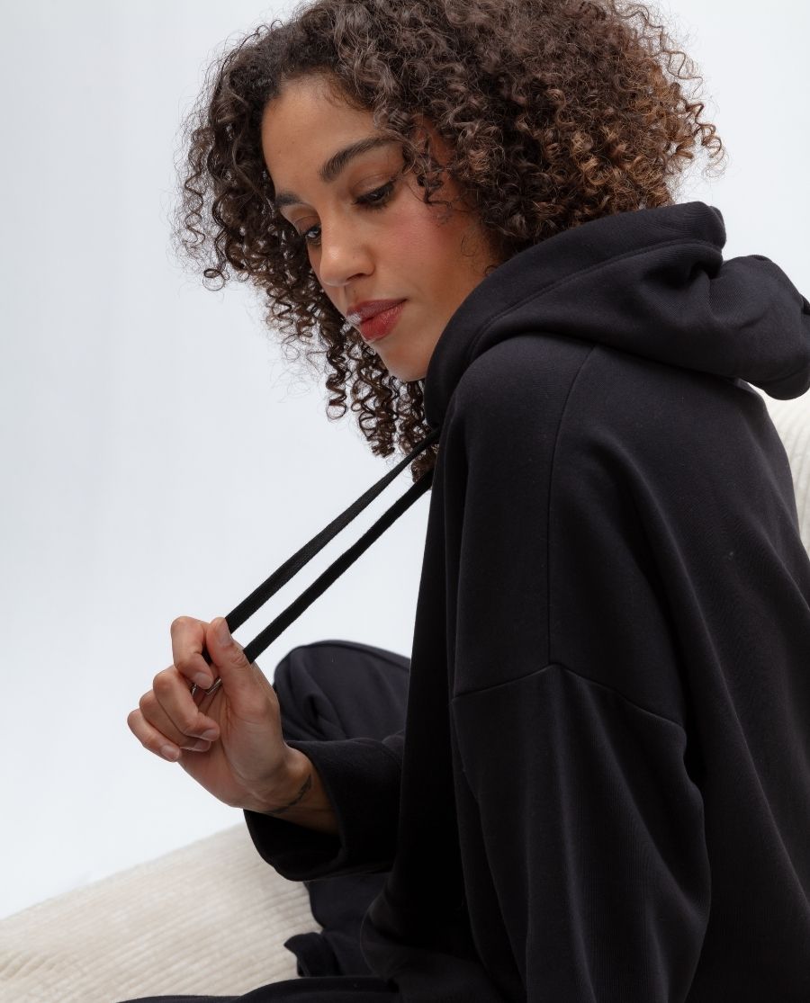 Womens Black Lounge Hoodie and Joggers Set