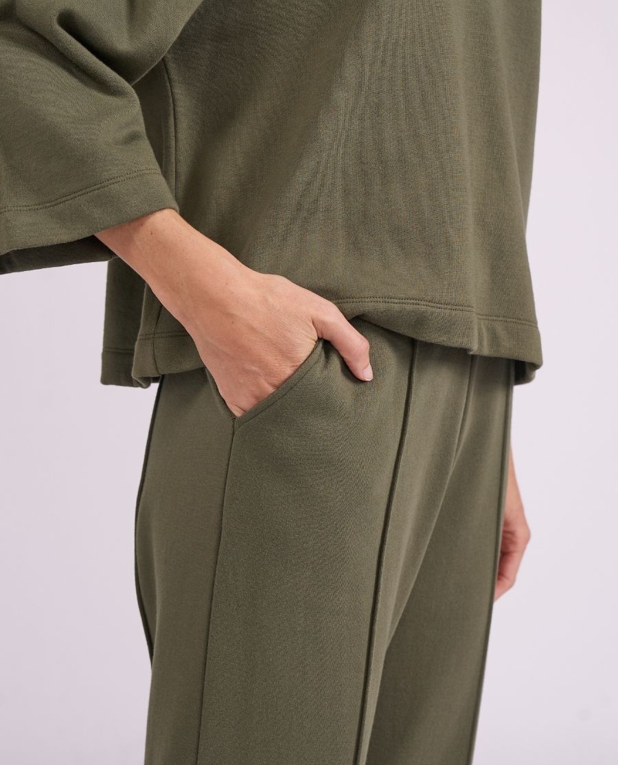 Womens Olive Lounge Half Button Sweatshirt and Joggers Set