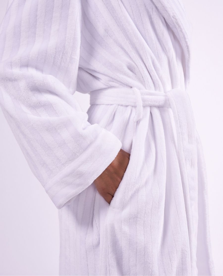 Womens Striped White Cosy Dressing Gown