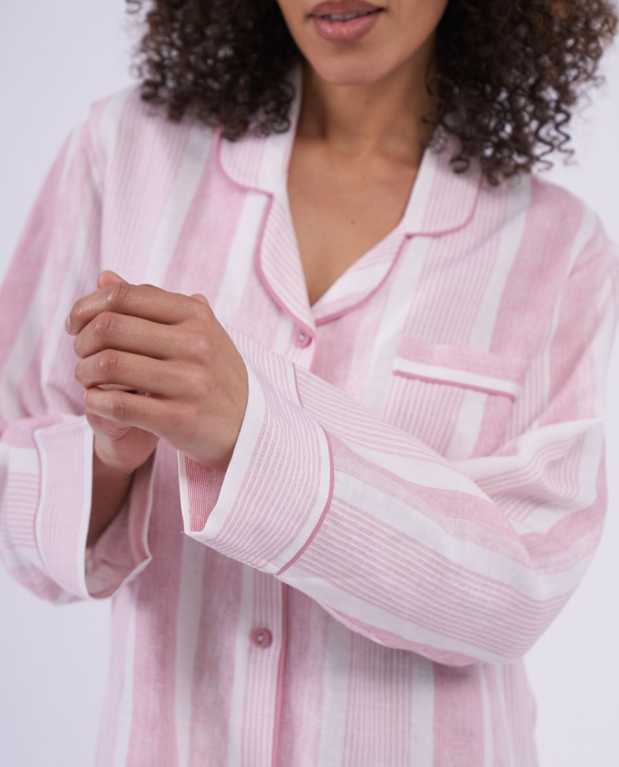 The Linen Edit Womens Printed Stripe Nightshirt
