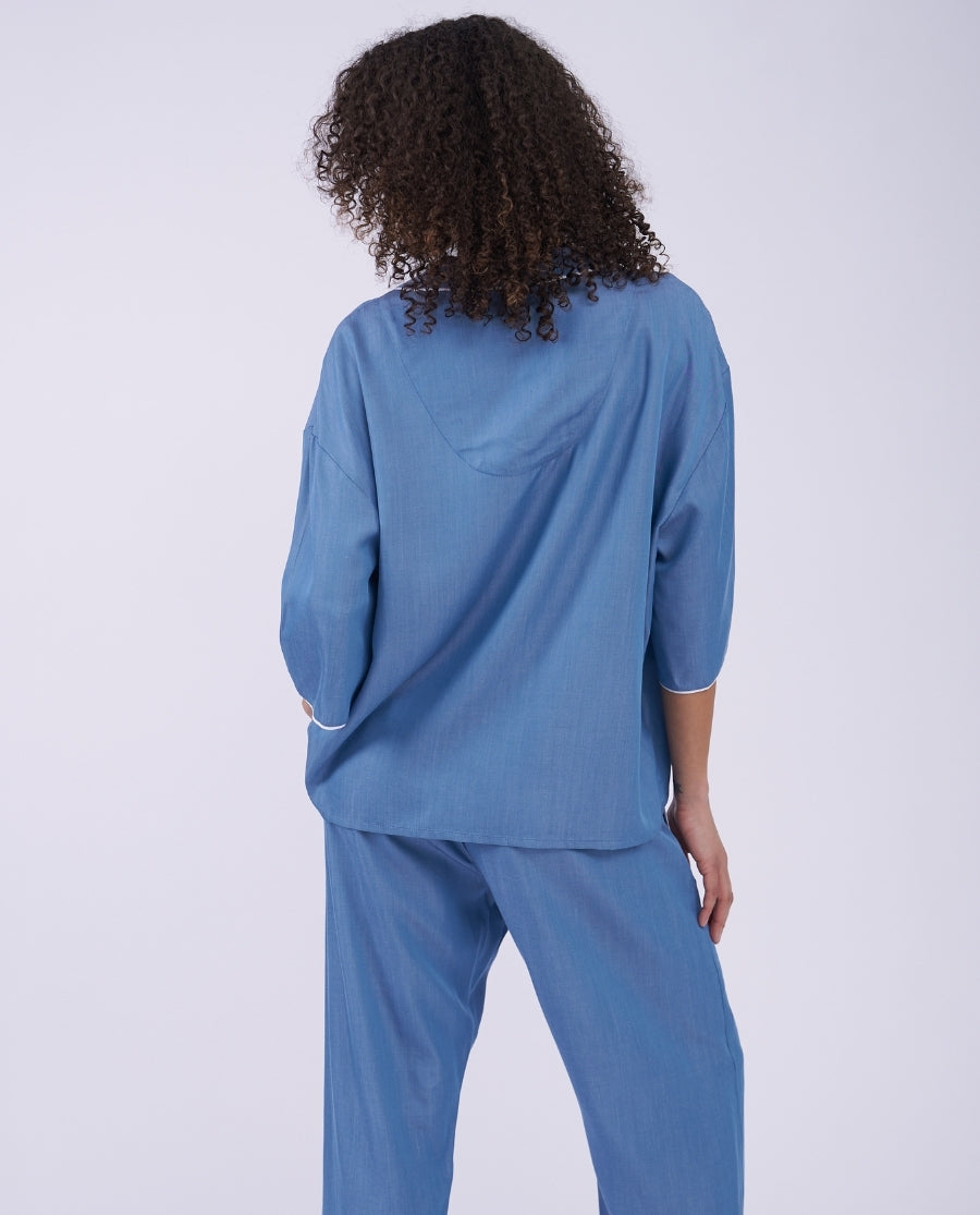 The Denim Edit Womens Chambray Relaxed Cropped Pyjama Set