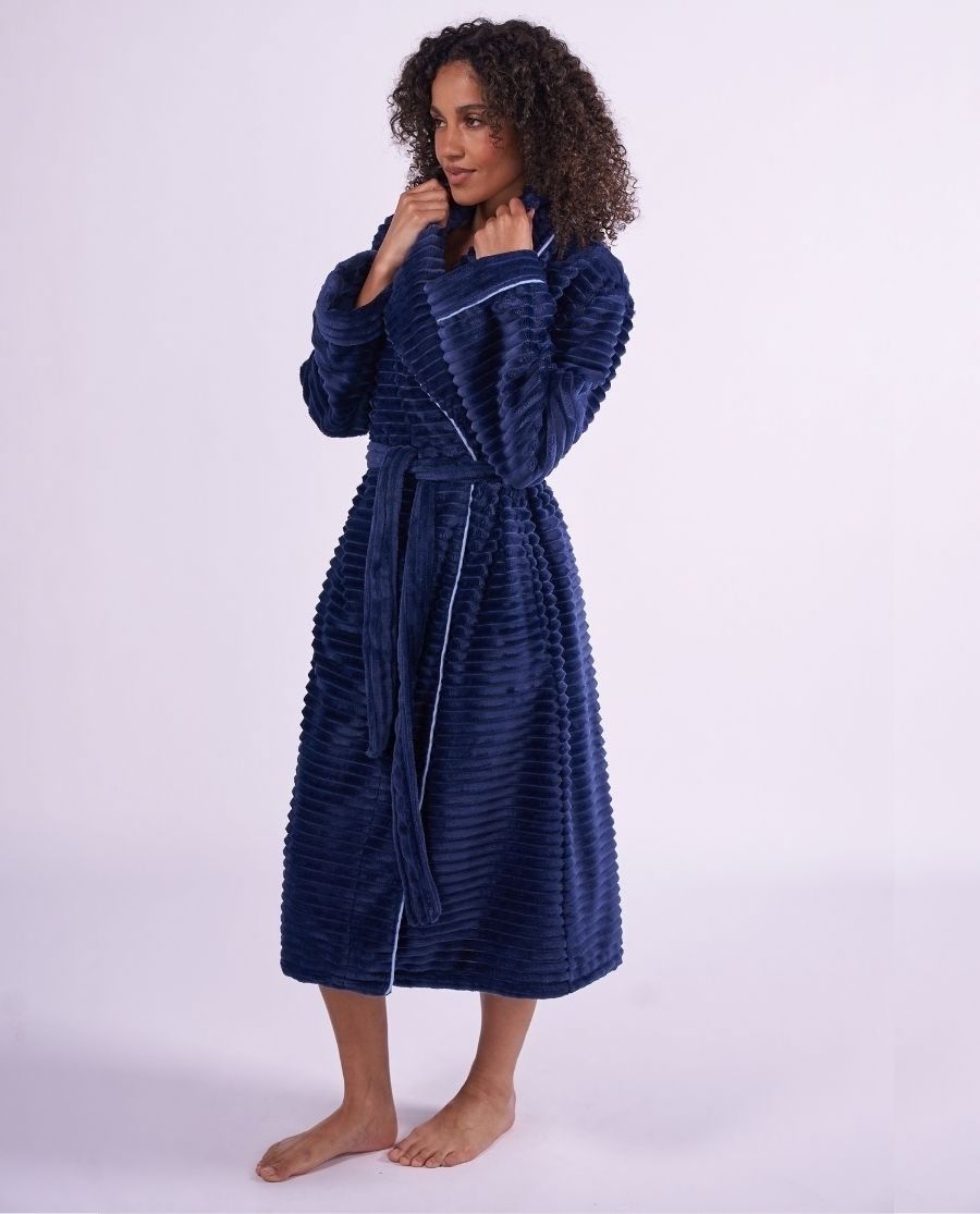 Womens Striped Navy Cosy Dressing Gown