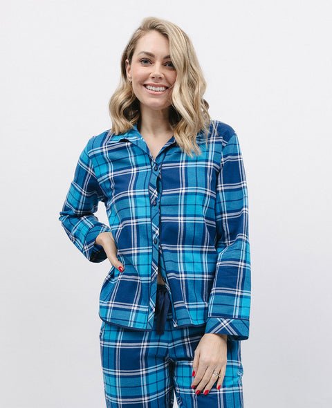 Brushed Blue Check Pyjama Top