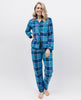Gebürstetes, blau kariertes Pyjama-Oberteil