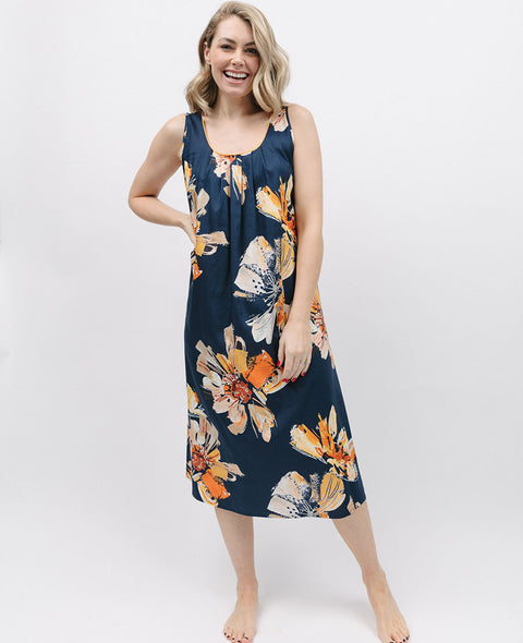 Cosmo Navy Floral Print Long Nightdress