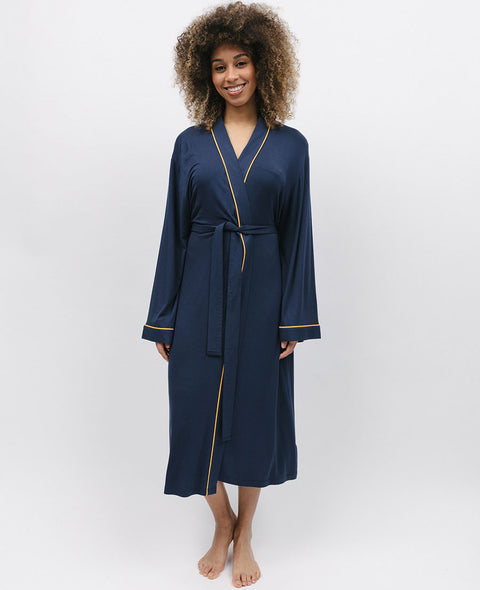 Cosmo Navy Jersey Long Dressing Gown