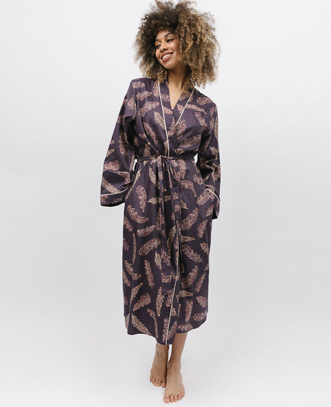 Lana Feather Print Long Dressing Gown