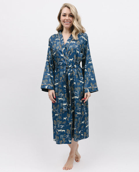 Fawn Woodland Print Long Dressing Gown
