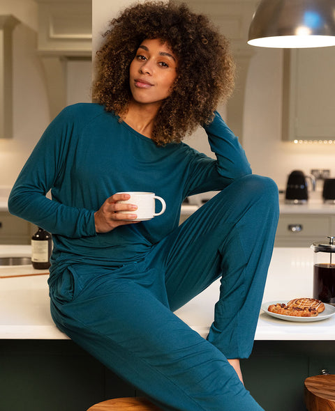 Maple Teal Solid Slouch Jersey Pyjama Set