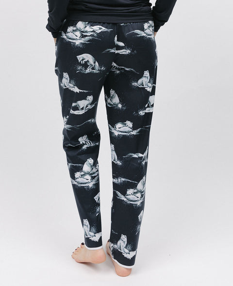 Atlas Bas de pyjama noir imprimé renard arctique pour femme