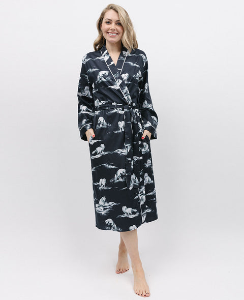 Atlas Arctic Fox Print Long Dressing Gown