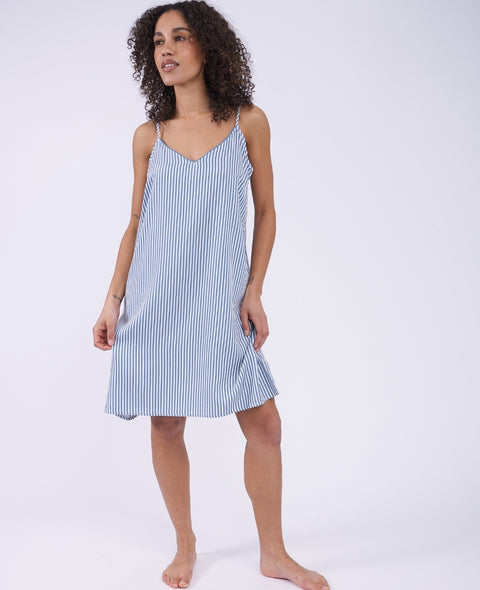 The Denim Edit Womens Chambray Stripe Strappy Short Nightdress