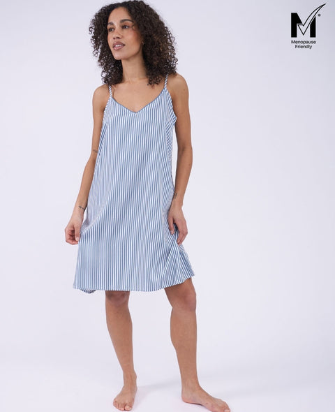The Denim Edit Womens Chambray Stripe Strappy Short Nightdress