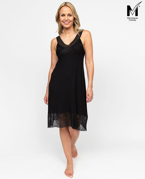 Women's Blue Lace Trim Strappy Jersey Nightdress