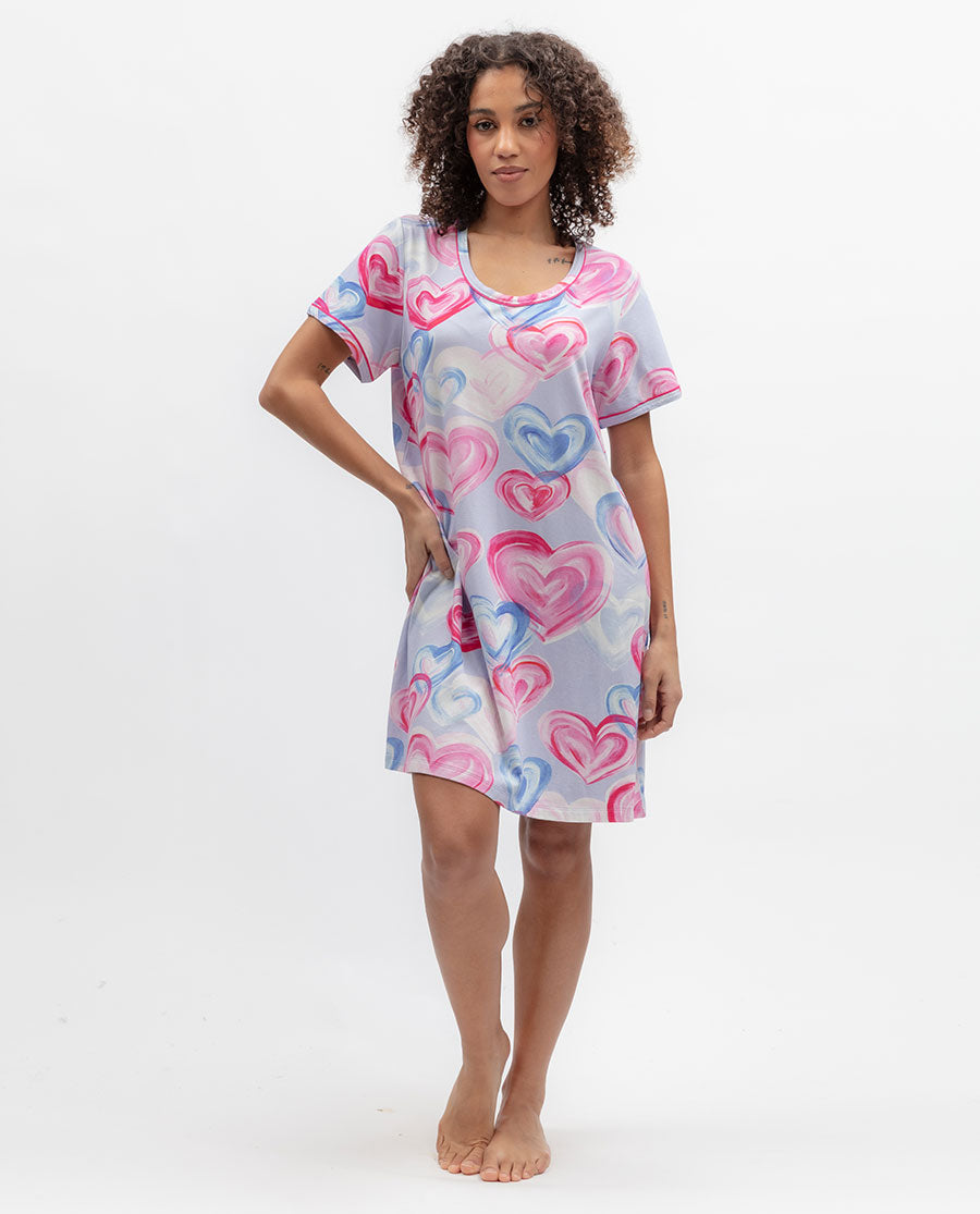 Chloe Womens Heart Printed Jersey Minishirt