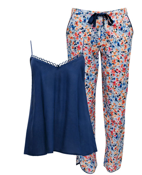 Bea Navy Modal Cami and Ditsy Floral Print Pyjama Set