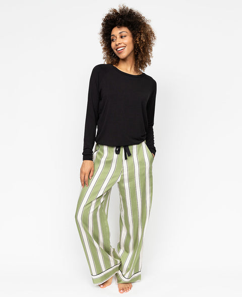 Nancy Womens  Black Jersey Top and Printed Stripe Pyjama Set