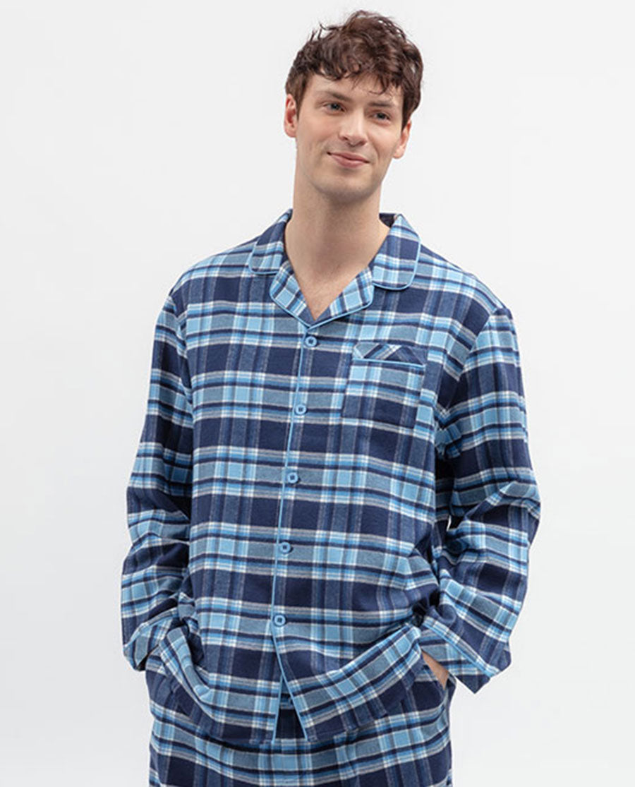 Mens Blue Brushed Check Pyjama Top