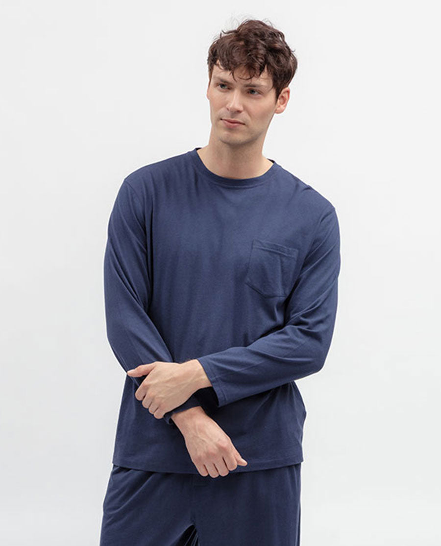 Mens Navy Long Sleeve Jersey T-shirt
