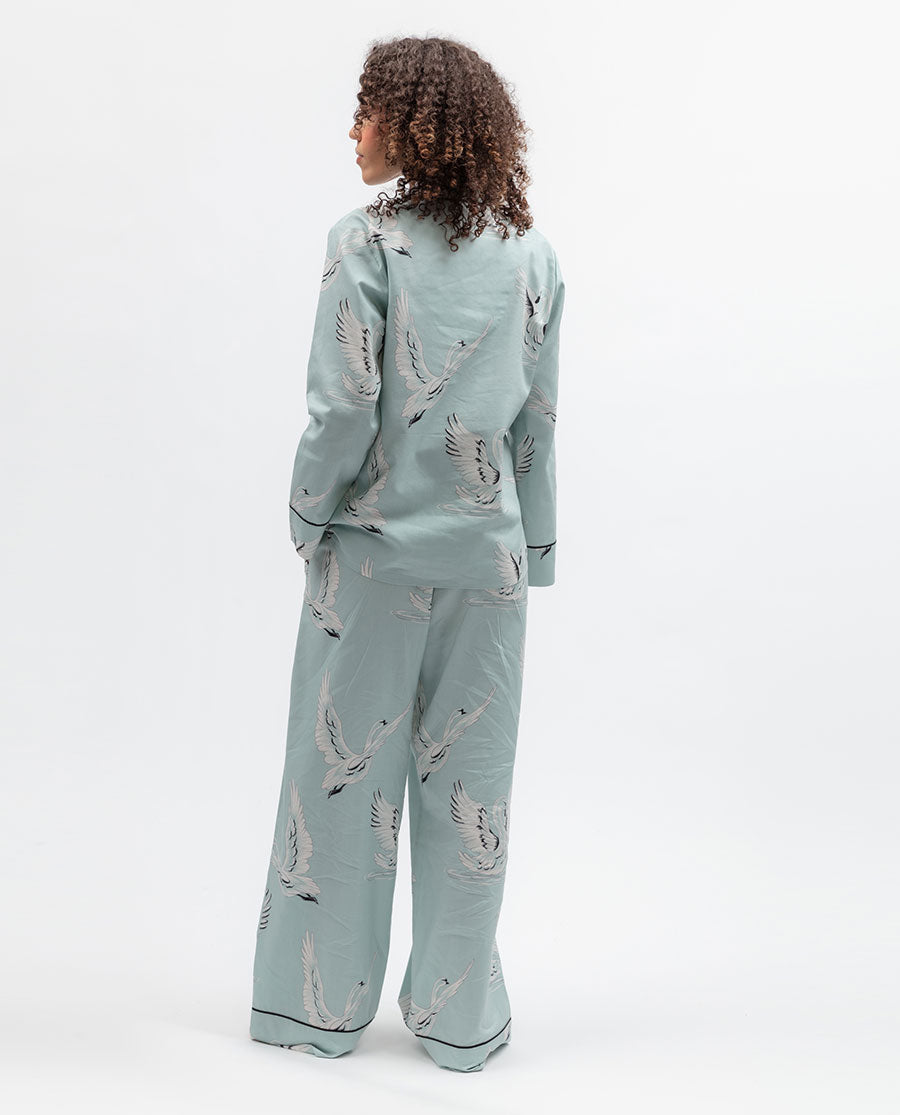 Womens Swan Print Wide Leg Pyjama Bottoms